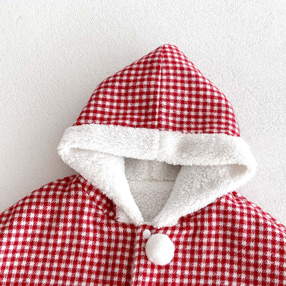 Christmas Baby Girl Red Grid Thick Warm Long Sleeves Winter Cloak