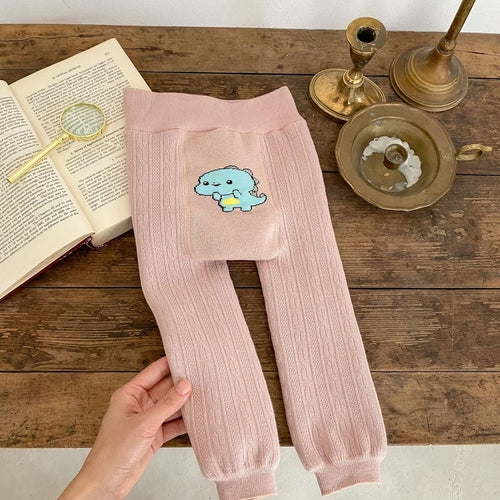 Baby Girl Embroidered Design Solid Color Fleece Pants