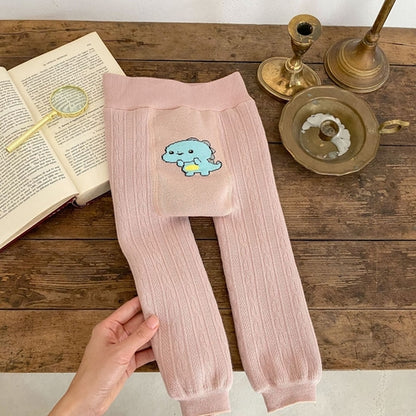 Baby Girl Embroidered Design Solid Color Fleece Pants