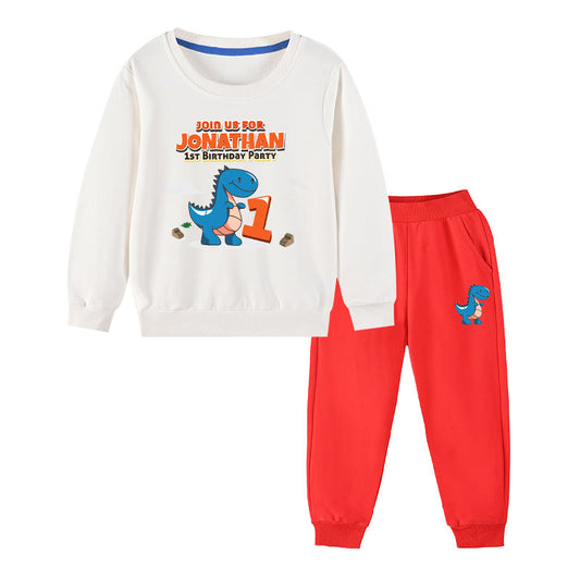 Baby Boy Cartoon Dinosaur Print Pattern Hoodie Combo Trousers Cotton 1