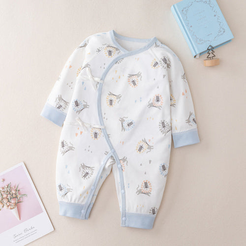 Baby Animal Print & Solid Color Side Belted Design Romper Jumpsuit