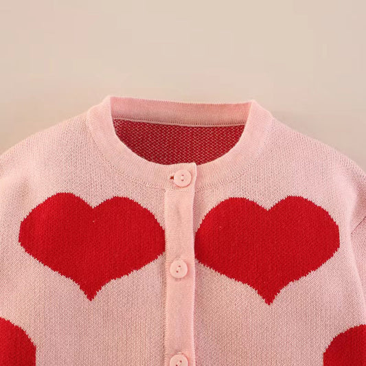 Baby Girl Heart Embroidered Pattern Long Sleeve Knitted Sweet Knitwear
