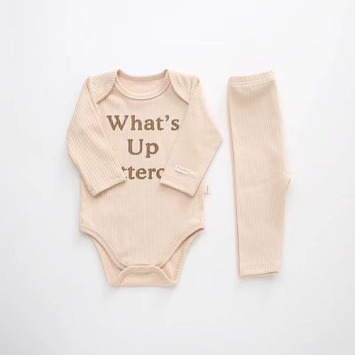 Baby Slogan Print Pattern Long-Sleeved Onesies Combo Solid Pants Sets