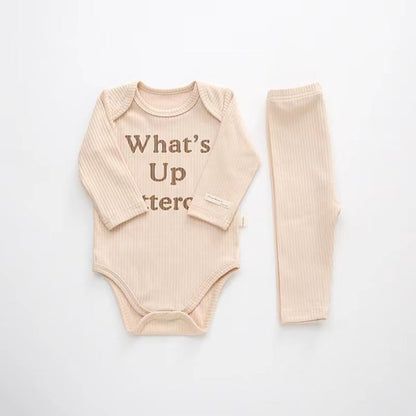 Baby Slogan Print Pattern Long-Sleeved Onesies Combo Solid Pants Sets