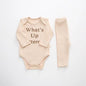Baby Slogan Print Pattern Long-Sleeved Onesies Combo Solid Pants Sets