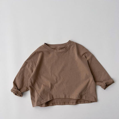 Baby Solid Color Crewneck Long Sleeve Soft Cotton Basic Shirt