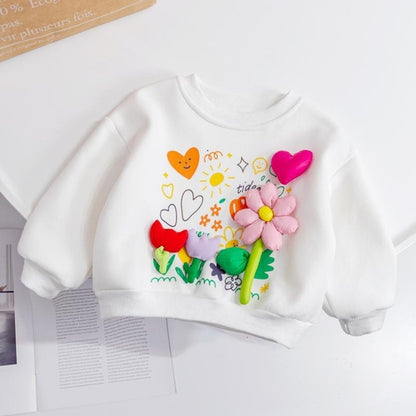 Baby Girl Flower Patched Pattern Thickened Autumn Hoodies
