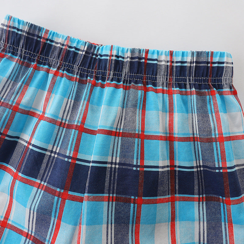 Baby Boy Cartoon Graphic Combo Plaid Print Shorts Western Style Sets