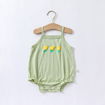 Baby Flower Embroidered Pattern Sling Onesies