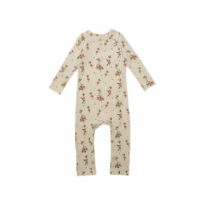 Baby Floral Print Pattern Long Sleeve Soft Cotton Jumpsuit