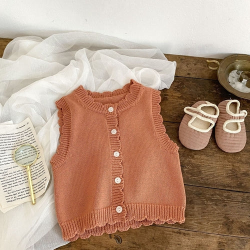Baby Girl Solid Color Thin Style Sleeveless Knit Cardigan Vest