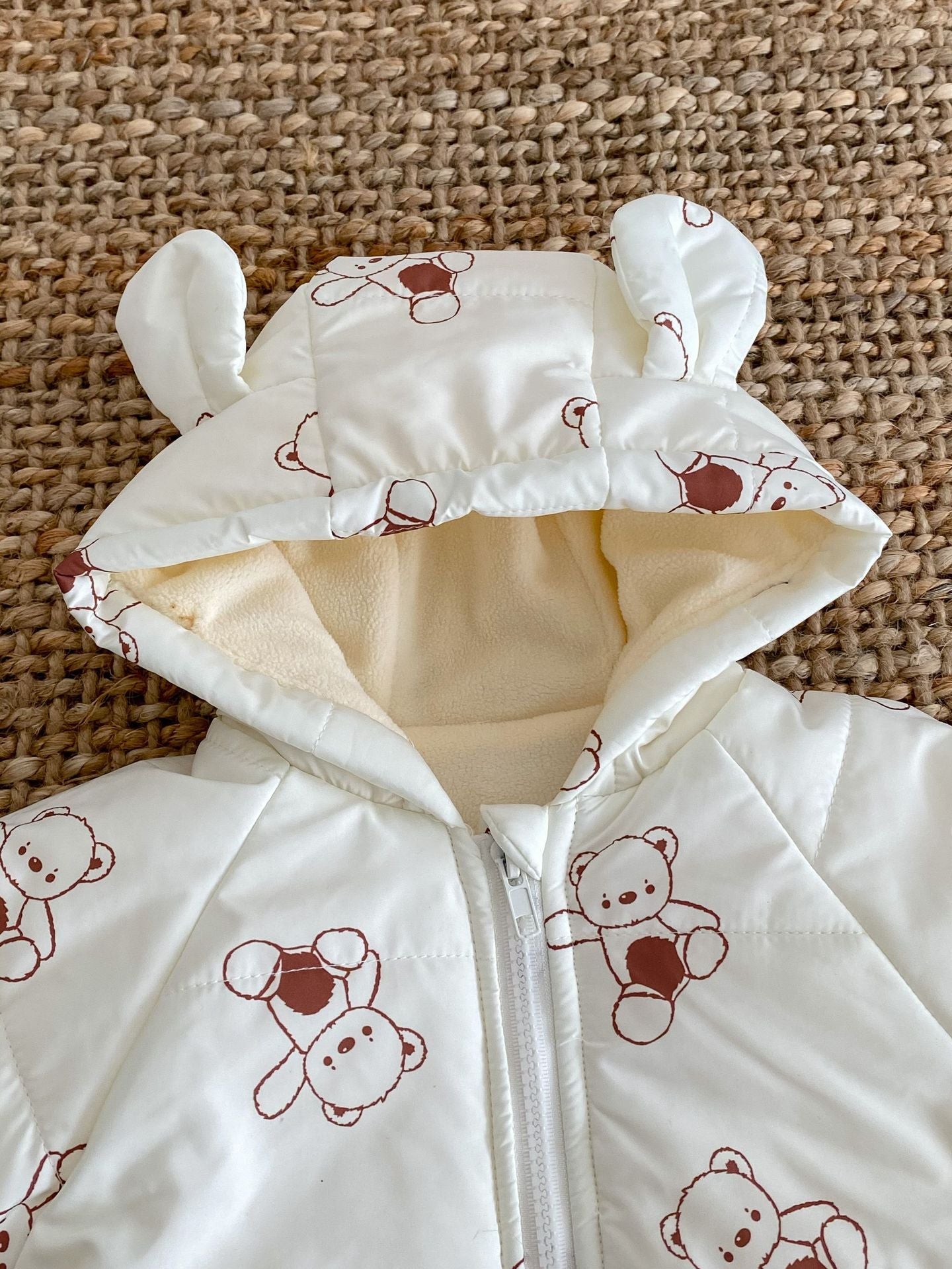 Baby Toddler Boy And Girl Bear Print Thicken Long Sleeve Jumpsuit