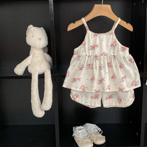 Baby Girl Flower Pattern Sling Tops With Shorts Sets