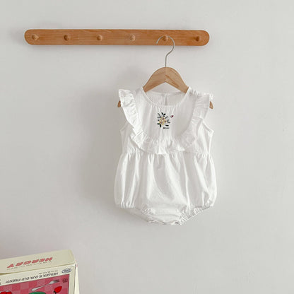 Baby Girl Embroidered Pattern Solid Color Sleeveless Dress & Onesies