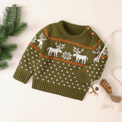 Baby Boy And Girl Christmas Giraffe Pattern Long Sleeved Pullover