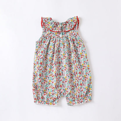 Baby Floral Pattern Ruffle Neck Sleeveless Rompers