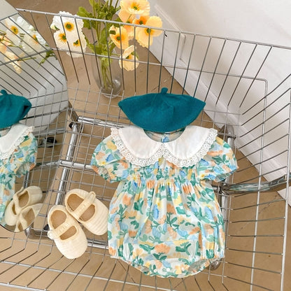 Baby Floral Graphic Doll Neck Short Sleeves Onesies & Dress