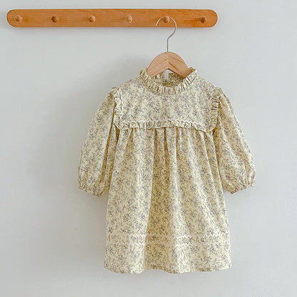 Sweet Style Floral Pattern Long Sleeve Onesies Dress