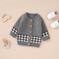 Baby Plaid Pattern Single Breasted Deisgn Knitted Cardigan