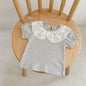 Baby Girl Solid Color Mesh Doll Neck Shirt With Pants Sets