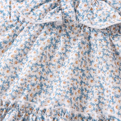 Baby Girl Ditsy Flower Pattern Ruffle Neck Dress