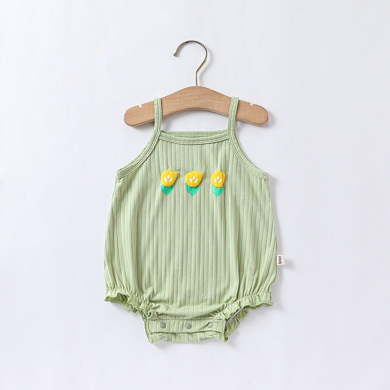 Baby Flower Embroidered Pattern Sling Onesies