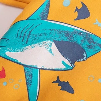 Baby Boy Cartoon Shark Graphic Hoodie Combo Solid Yellow Trousers