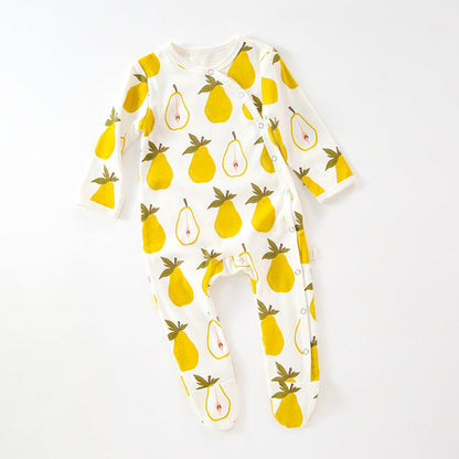 Baby Fruit Graphic Side Full Button Design Long Sleeves Covered Romper
