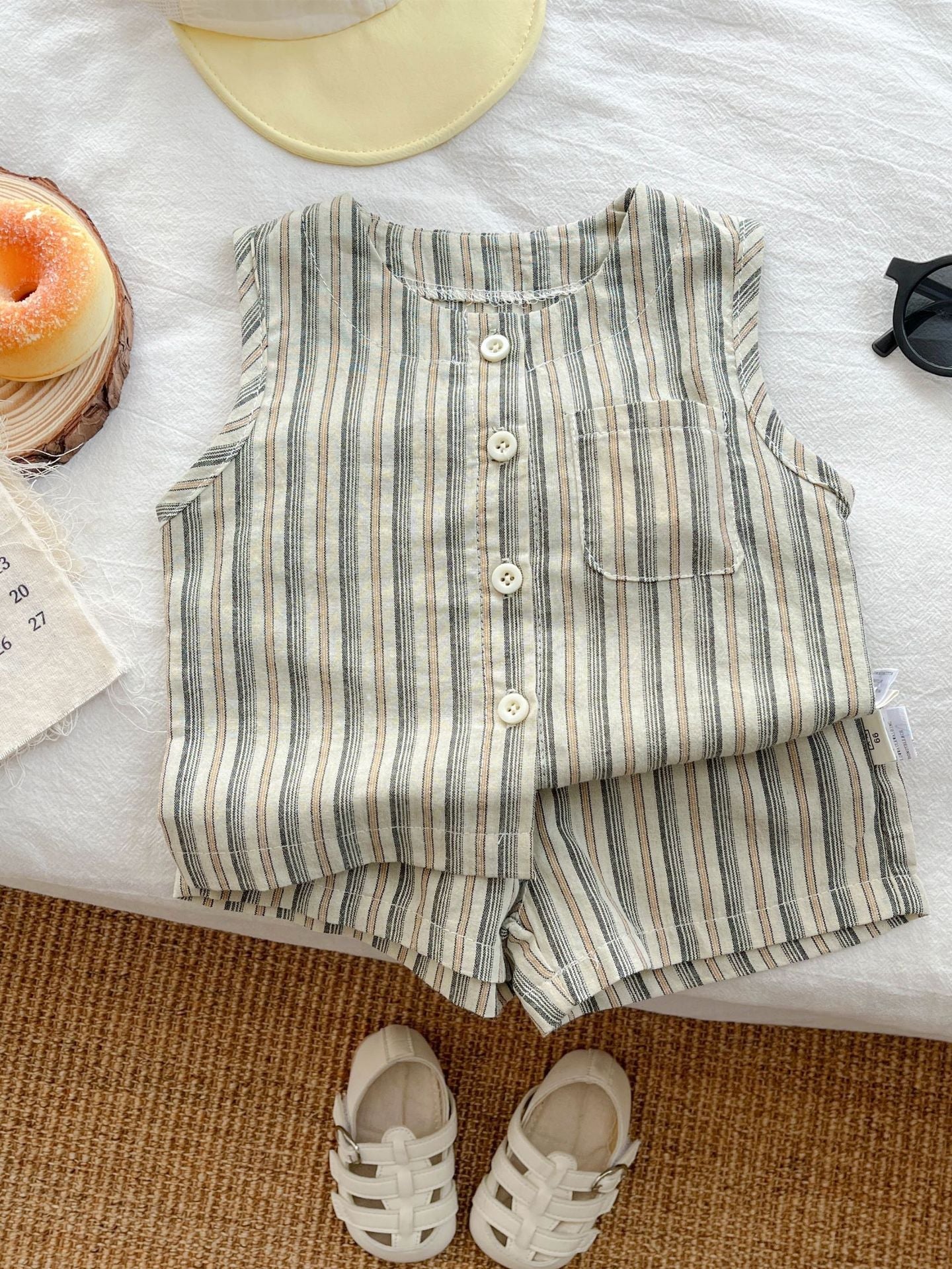 Summer Baby Kids Boys Striped Pattern Sleeveless Vest And Shorts