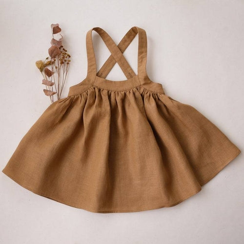 Baby Girl Solid Color Sling Linen Cotton Vest Skirt