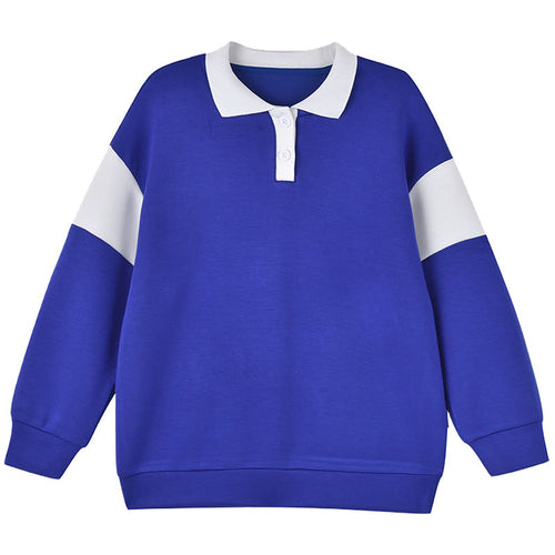 Baby Color Contrast Pattern Quarter Button Design Polo Neck Hoodie