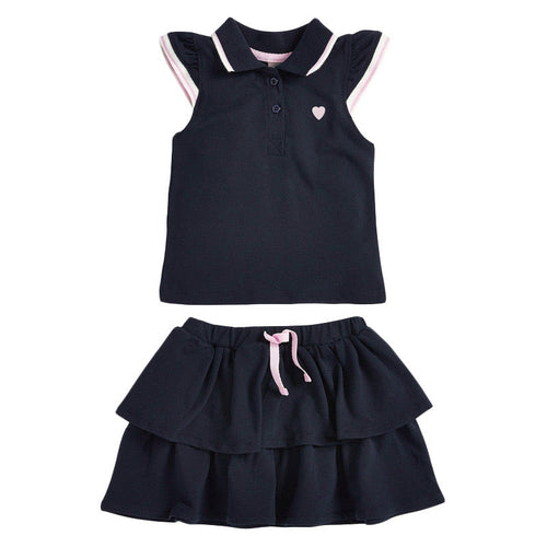 Baby Girl Heart Embroidered Pattern Polo-Neck Shirt And Layered Solid