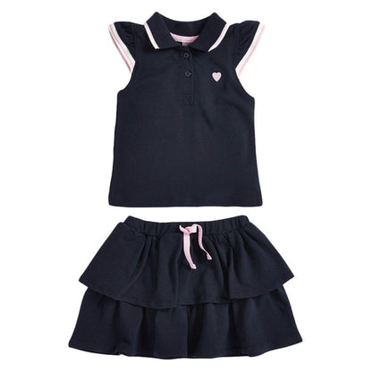 Baby Girl Heart Embroidered Pattern Polo-Neck Shirt And Layered Solid