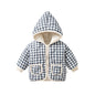 Baby Girl Plaid Pattern Zipper Front Design Thickened Jacket In Winter