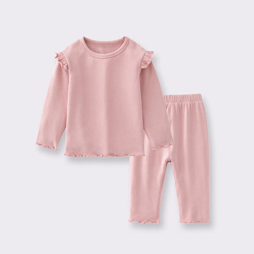 Baby Frill Trimmed Design Solid Color Clothes Sets Pajamas