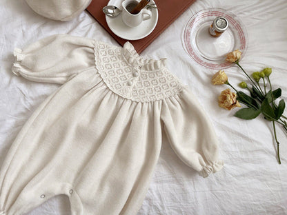 Baby Girl Solid Color Mesh Patchwork Design Long Sleeve Court Style