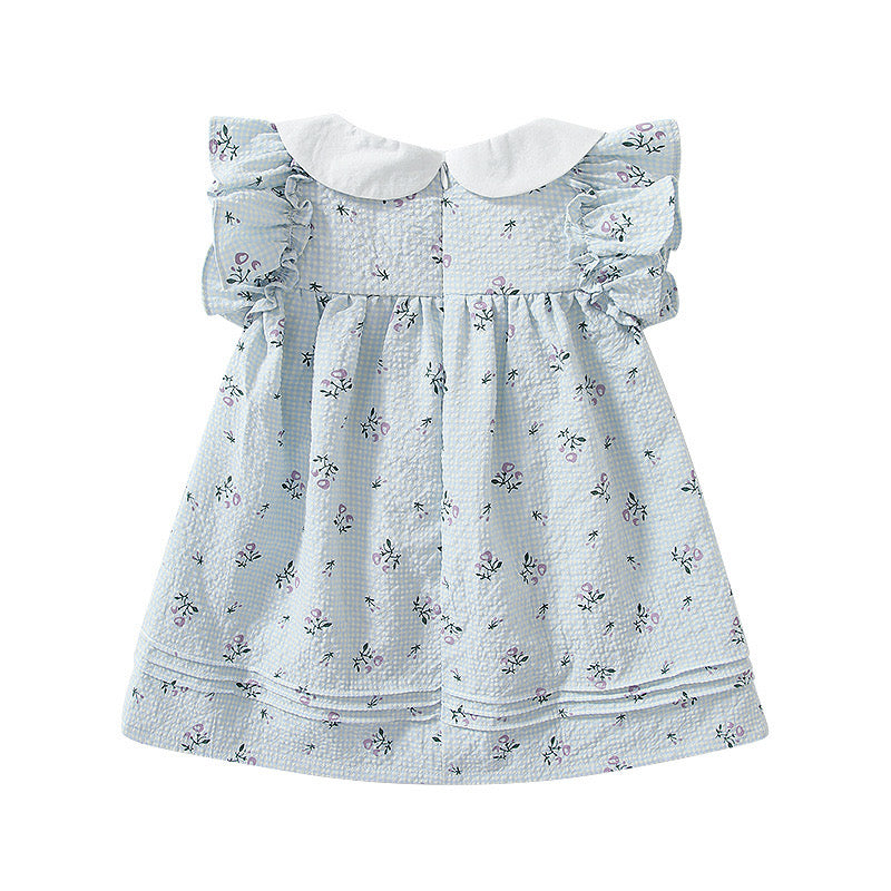 Baby Girl Flower Graphic Bow Tie Decoration Plaid Dress