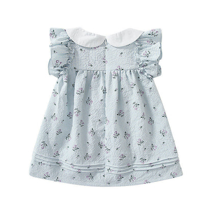 Baby Girl Flower Graphic Bow Tie Decoration Plaid Dress