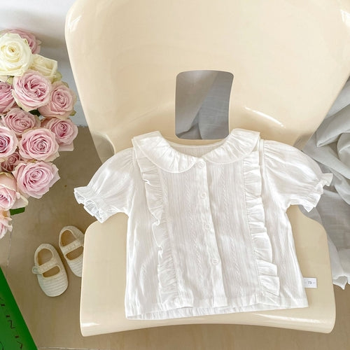 Baby Girl White Blouses With Floral & Plaid Pattern Skirts Sets
