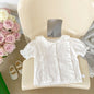 Baby Girl White Blouses With Floral & Plaid Pattern Skirts Sets