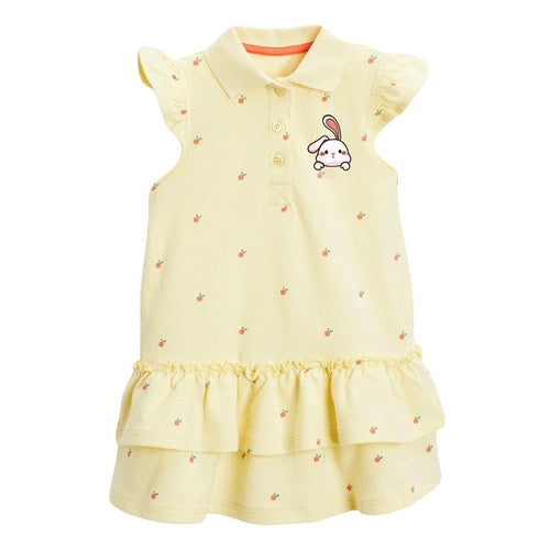 Baby Girl Bunny & Rainbow Graphic Quarter Button Ruffle Layered Dress