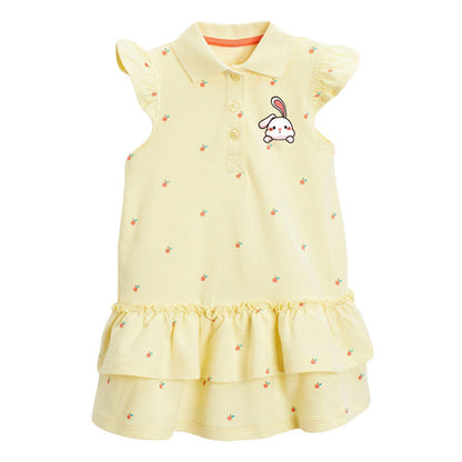 Baby Girl Bunny & Rainbow Graphic Quarter Button Ruffle Layered Dress