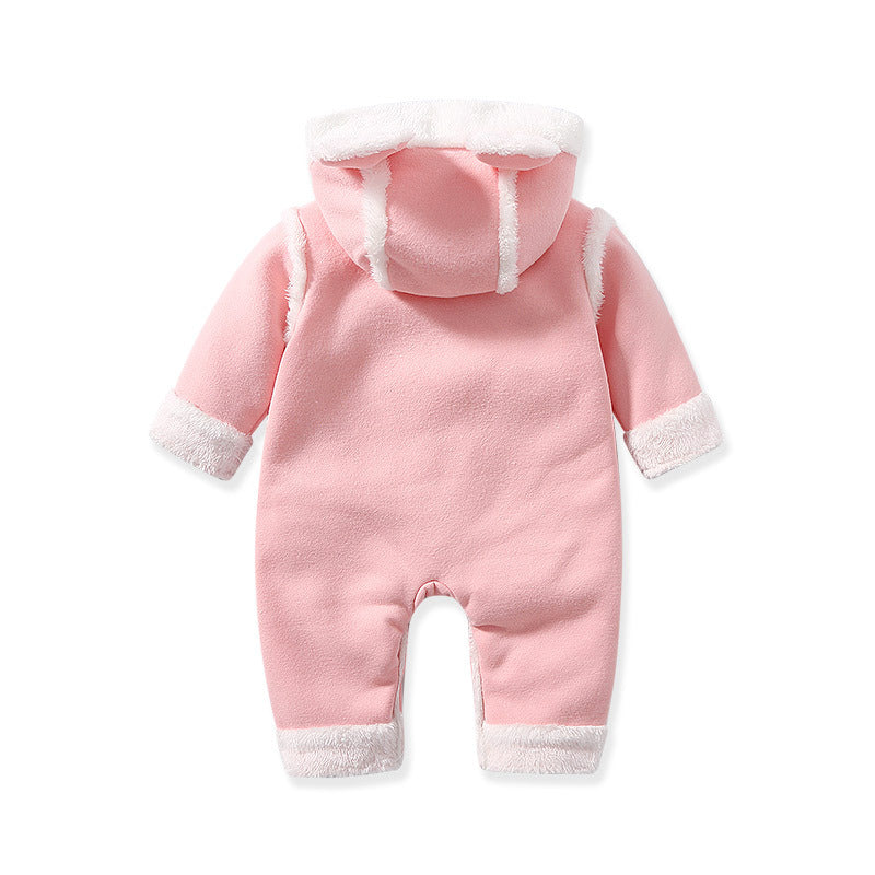 Baby Cute Long Sleeve Design Solid Color Thicken Warm Rompers With Hat