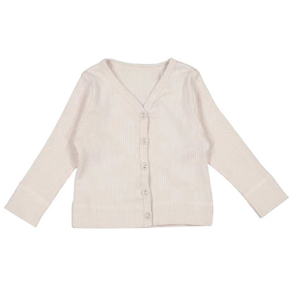 Baby Girl Solid Color Modal Cotton Pit Strip V-Neck Cardigan
