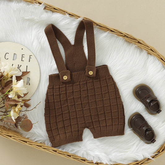 Baby  Solid Color Waffle Knitted Fabric One Piece Summer Overalls