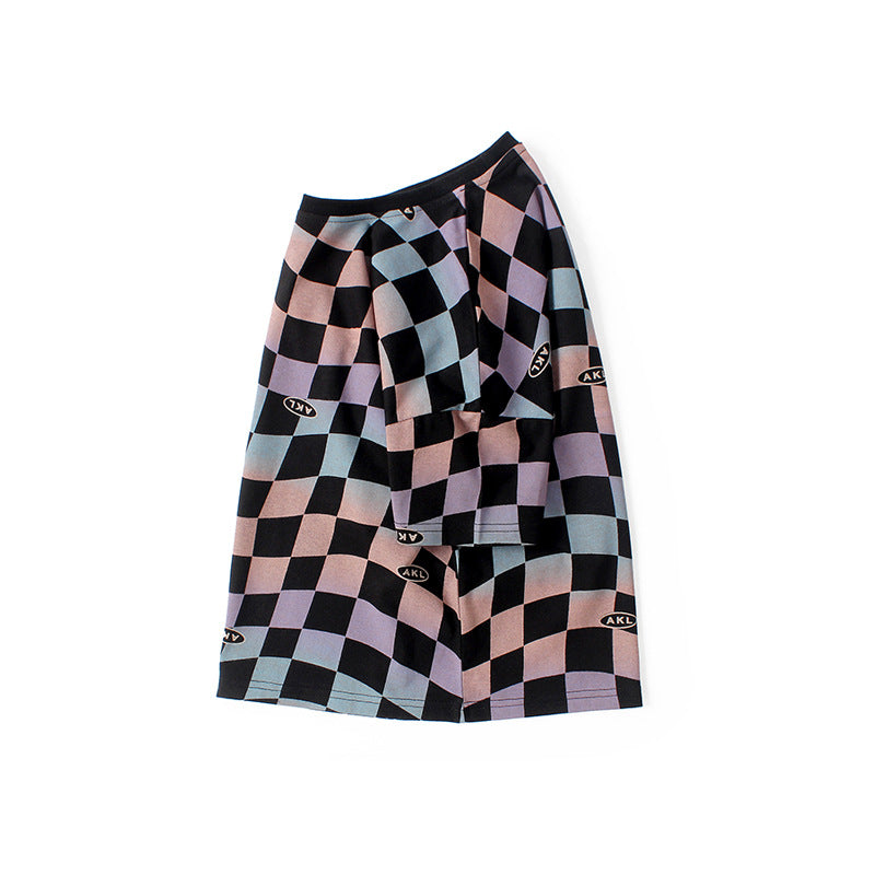 Baby Boy Checkerboard Pattern Short Sleeve Crewneck Tee