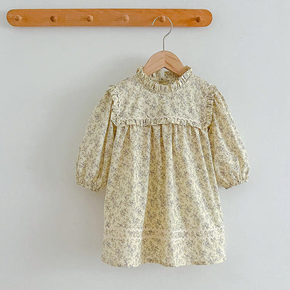 Sweet Style Floral Pattern Long Sleeve Onesies Dress