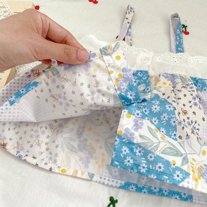 Baby Floral Pattern Patchwork Sling Tops With Shorts Sets