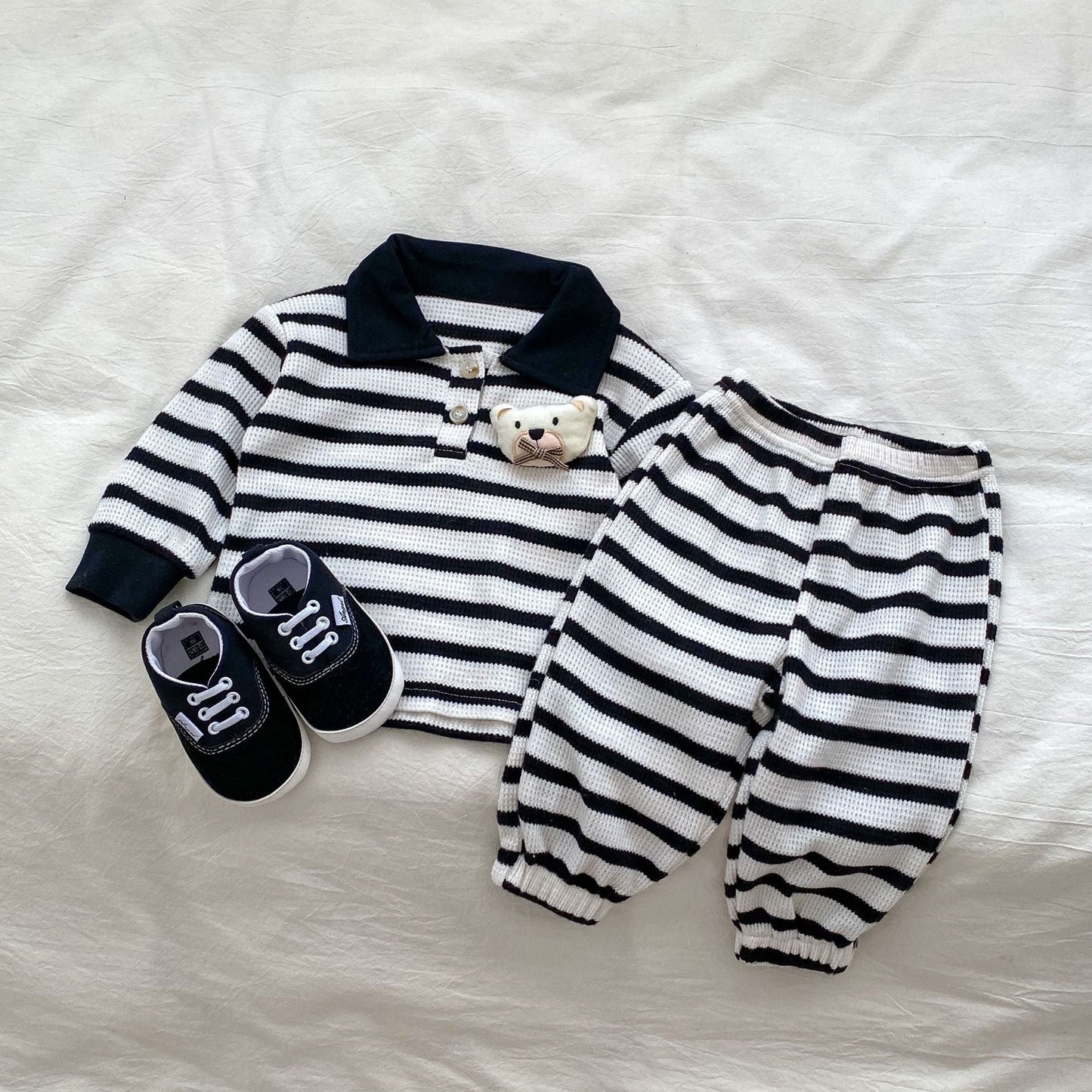 Striped Pattern Cartoon Bear Patched Design Sets