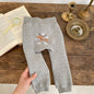 Baby Girl Embroidered Design Solid Color Fleece Pants